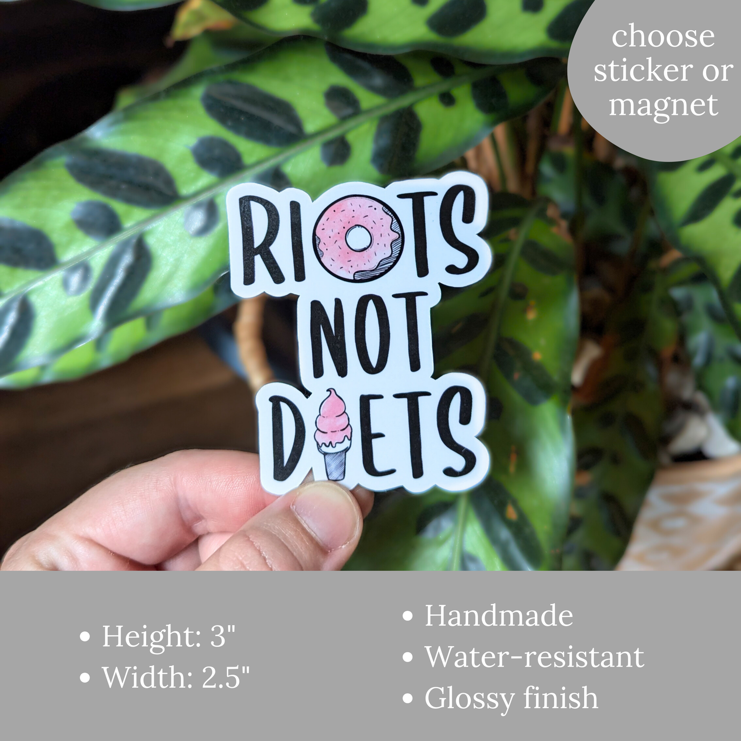 Riots Not Diets Sticker or Magnet